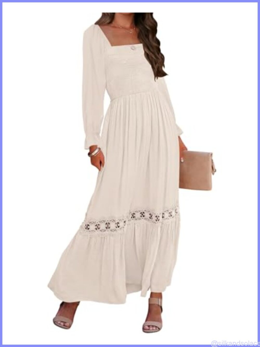 Boho Long Sleeve Smocked Square Neck Backless Maxi Dress